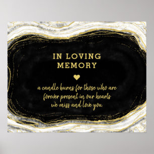 Schwarz-weiße und goldene Ode in Love Memory Sign Poster