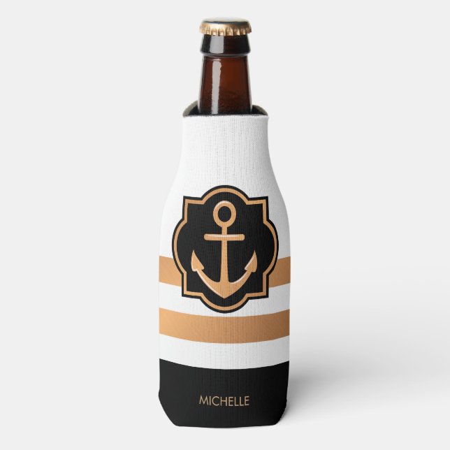 Schwarz-weiße und goldene Streifen Flaschenkühler (Flaschenvorderseite)
