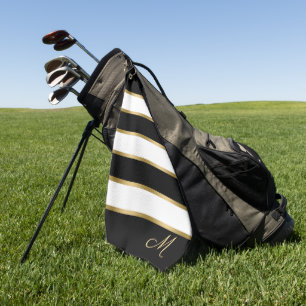 Schwarz-weiße und goldene Streifen Golfhandtuch
