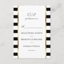 Schwarz-weiße und goldene Streifen Hochzeit Rsvp