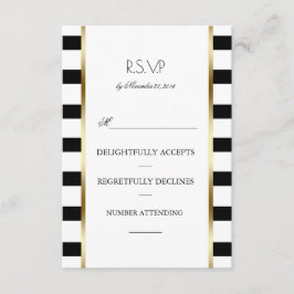 Schwarz-weiße und goldene Streifen Hochzeit Rsvp Karte