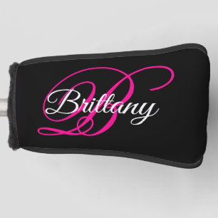 Schwarz-weiße und Hot-Pink-Extravagant-Script-Mono Golf Headcover