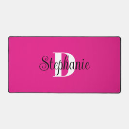 Schwarz-weiße und Hot-Pink-Niedliche Girl-Monogram Schreibtischunterlage