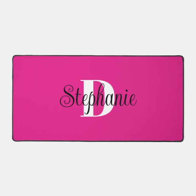 Schwarz-weiße und Hot-Pink-Niedliche Girl-Monogram Schreibtischunterlage (Vorderseite)