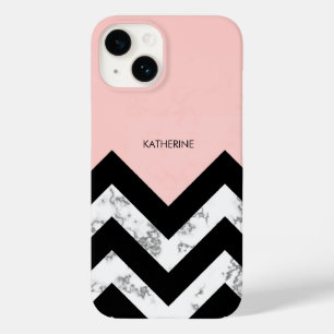 Schwarz-weiße und rosa Chevronen Case-Mate iPhone 14 Hülle