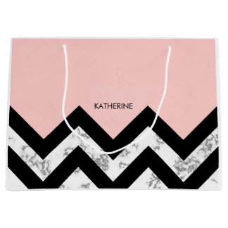 Schwarz-weiße und rosa Chevronen Große Geschenktüte