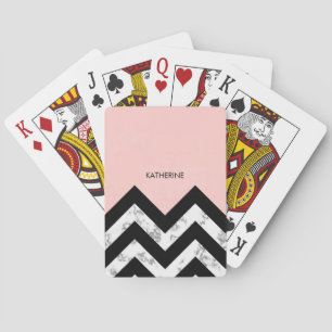 Schwarz-weiße und rosa Chevronen Spielkarten