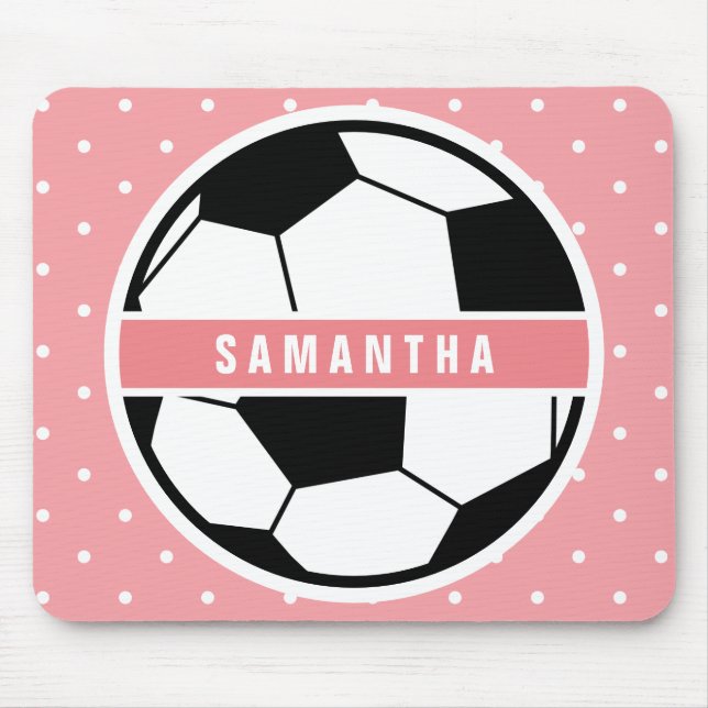 Schwarz-weiße und rosa Girly Sporty-Fußball-Monogr Mousepad (Vorne)