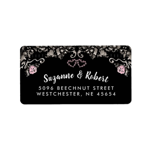 Schwarz-weiße und rosafarbene Blumenschichten Hoch Adressaufkleber (Vorne)