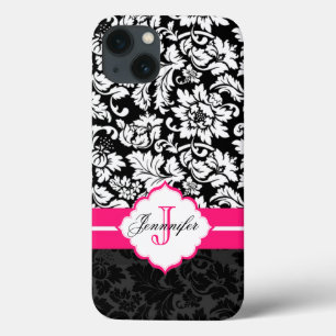 Schwarz-weiße und rosafarbene Vintage BlumenDamask Case-Mate iPhone Hülle
