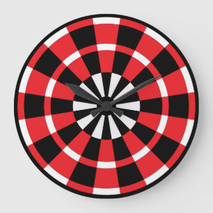 Schwarz-weiße und rote Dartboard Große Wanduhr