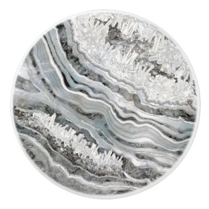 Schwarz-weiße und silberne Geode Digitale Kunst Keramikknauf