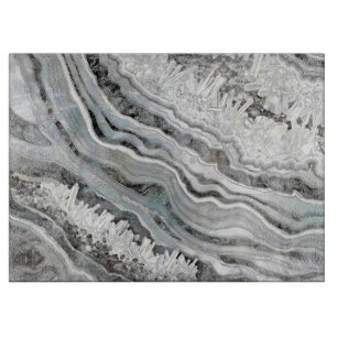 Schwarz-weiße und silberne Geode Digitale Kunst Schneidebrett