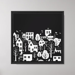 Schwarz-weiße urbane Illustration Leinwanddruck