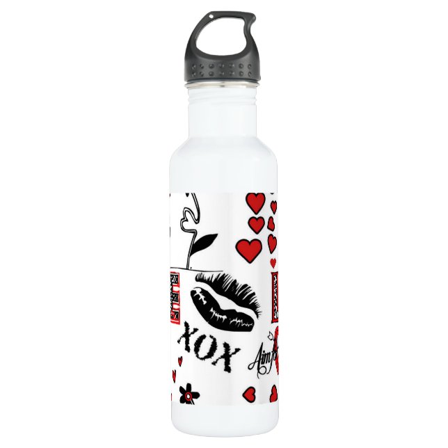 Schwarz-weiße Valentinin-Motif-Flasche Wasser Trinkflasche (Vorderseite)
