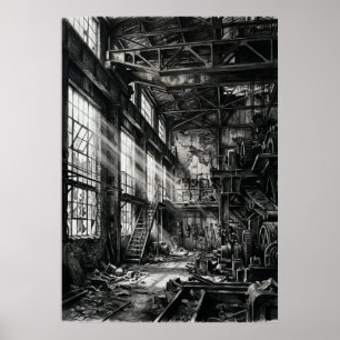 Schwarz Weiße Verlassene Industrielle Fabrik Urban Poster