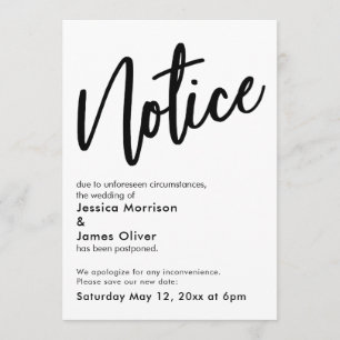 Schwarz-weiße vertagte Hochzeitsankündigung Einladung