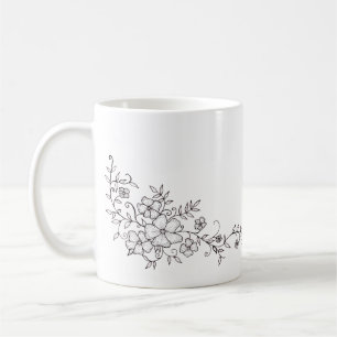 Schwarz-weiße verzierte Blumencafetasse Kaffeetasse