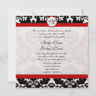 Schwarz-weiße Vintage-Blumen-Damask-Hochzeit Einladung