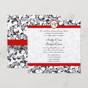 Schwarz-weiße Vintage-Blumen-Damask-Hochzeit Einladung