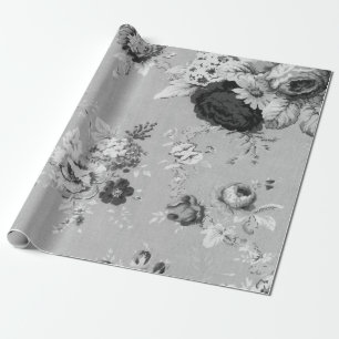 Schwarz-weiße Vintage Blumenschmuck Nr. 5 Geschenkpapier