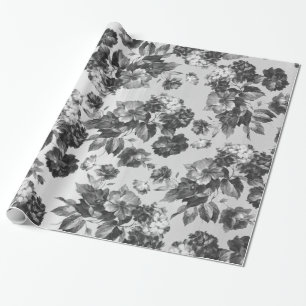 Schwarz-weiße vintage boho-chic-Rosen floral Geschenkpapier