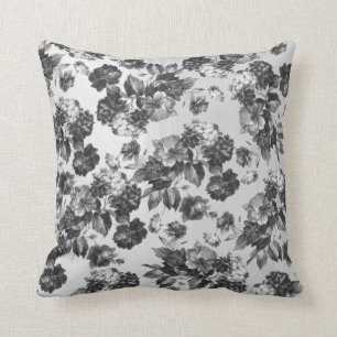 Schwarz-weiße Vintage boho Chic-Rosen mit Blumen Kissen