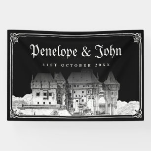 Schwarz-weiße Vintage-Burg gotische Hochzeit Banner