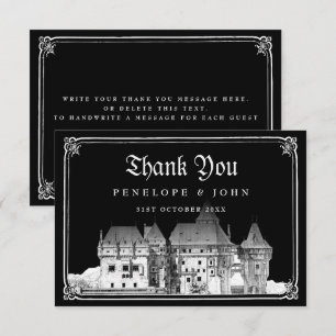 Schwarz-weiße Vintage-Burg gotische Hochzeit Dankeskarte