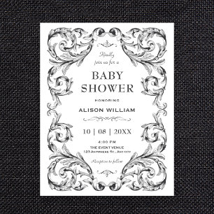 Schwarz-weiße Vintage-Gotik-Baby-Party Einladung