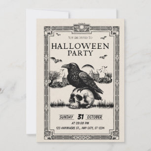 Schwarz-weiße Vintage-Halloween-Party-Einladung Einladung