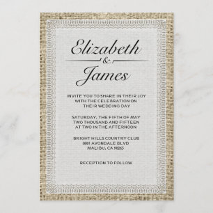 Schwarz-weiße Vintage-Hochzeitskarten aus Jute Einladung