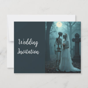 Schwarz-weiße Vintage-Skelett-Goth-Hochzeitseinlad Einladung