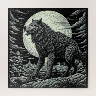 Schwarz-weiße Vintage-Werwolf-Kunst Puzzle