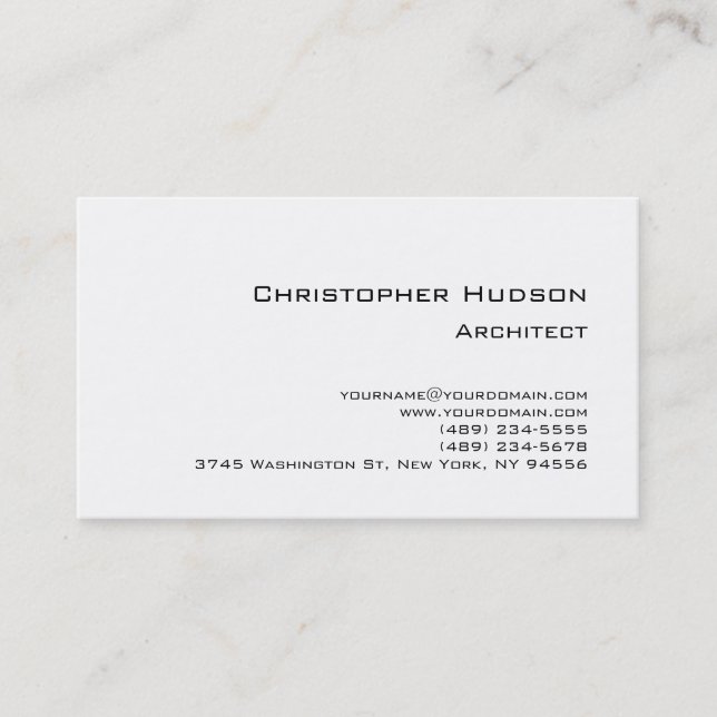 Schwarz-weiße Visitenkarte für Schlichte Architekt (Vorderseite)