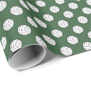 Schwarz/Weiße Volleyballbälle auf Jägergrün Geschenkpapier