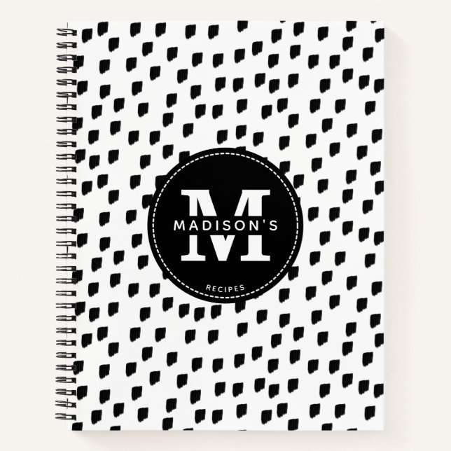 Schwarz-weiße Wasserfarbe Pinselstrich Rezept Koch Notizbuch (Vorderseite)