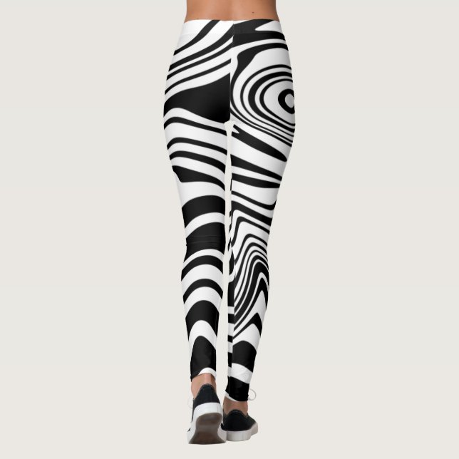 Schwarz-weiße Waves Streifen Leggings - Farben aus (Rückseite)