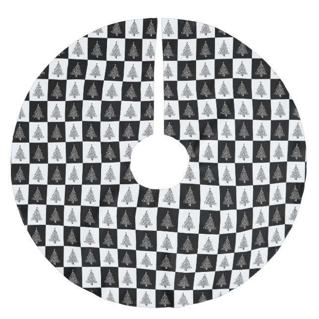 Schwarz-weiße Weihnachten Polyester Weihnachtsbaumdecke (Vorderseite)