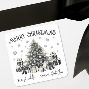 Schwarz Weiße Weihnachts-Geschenkanhänger-Aufklebe Quadratischer Aufkleber
