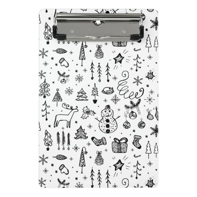 Schwarz-Weiße Weihnachts-Icons Muster – Süß  Mini Klemmbrett (Vorderseite)