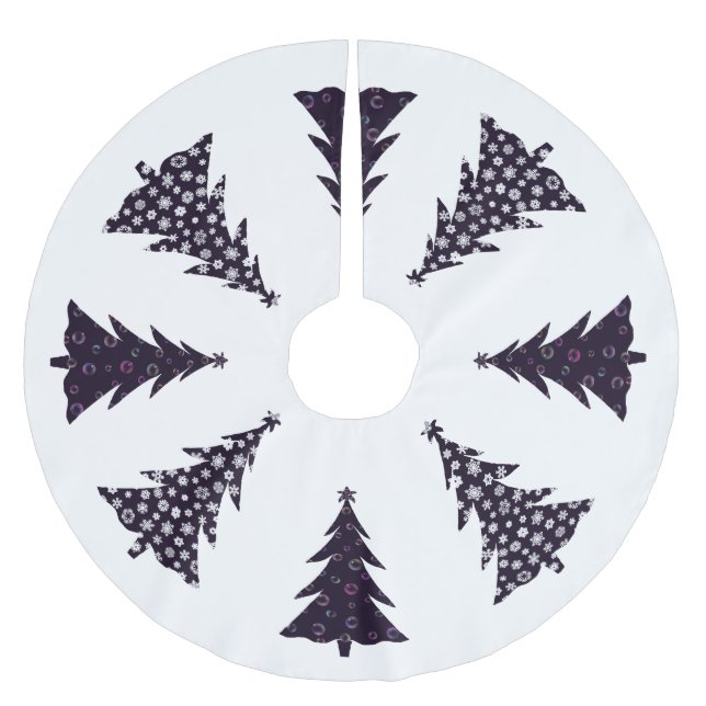 Schwarz-weiße Weihnachtsbäume mit Schnee und Blase Polyester Weihnachtsbaumdecke (Vorderseite)