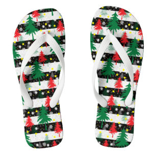 Schwarz-weiße Weihnachtsschnee Streifen Rote Grüne Flip Flops