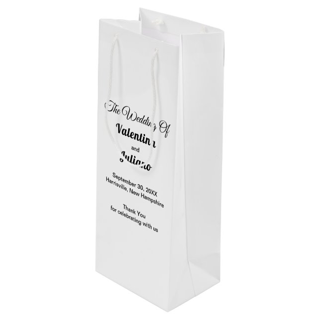 Schwarz-weiße Wein-Geschenktasche zur Hochzeit Geschenktüte Für Weinflaschen (Vorderseite Schrägansicht)
