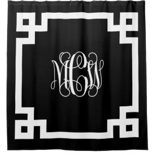 Schwarz-weiße Weinmonogramm-BG und griechischer Sc Duschvorhang