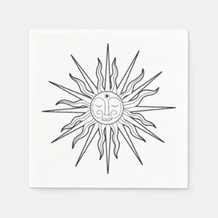 Schwarz-Weiße whimsical Sonne Himmels-Geburtstag Serviette