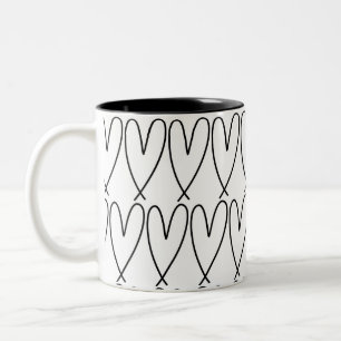 Schwarz-Weiße Whimsical Süße Herzen Zweifarbige Tasse