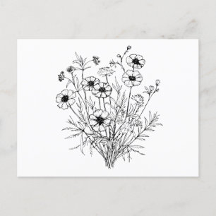 Schwarz-weiße Wildblumen Art Postkarte