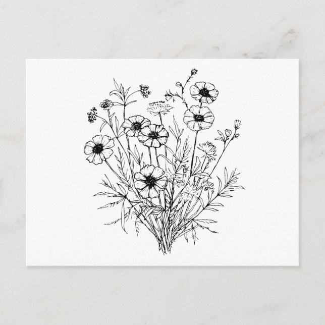 Schwarz-weiße Wildblumen Art Postkarte (Vorderseite)