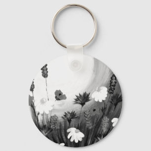 Schwarz-weiße Wildblumen Schlüsselanhänger